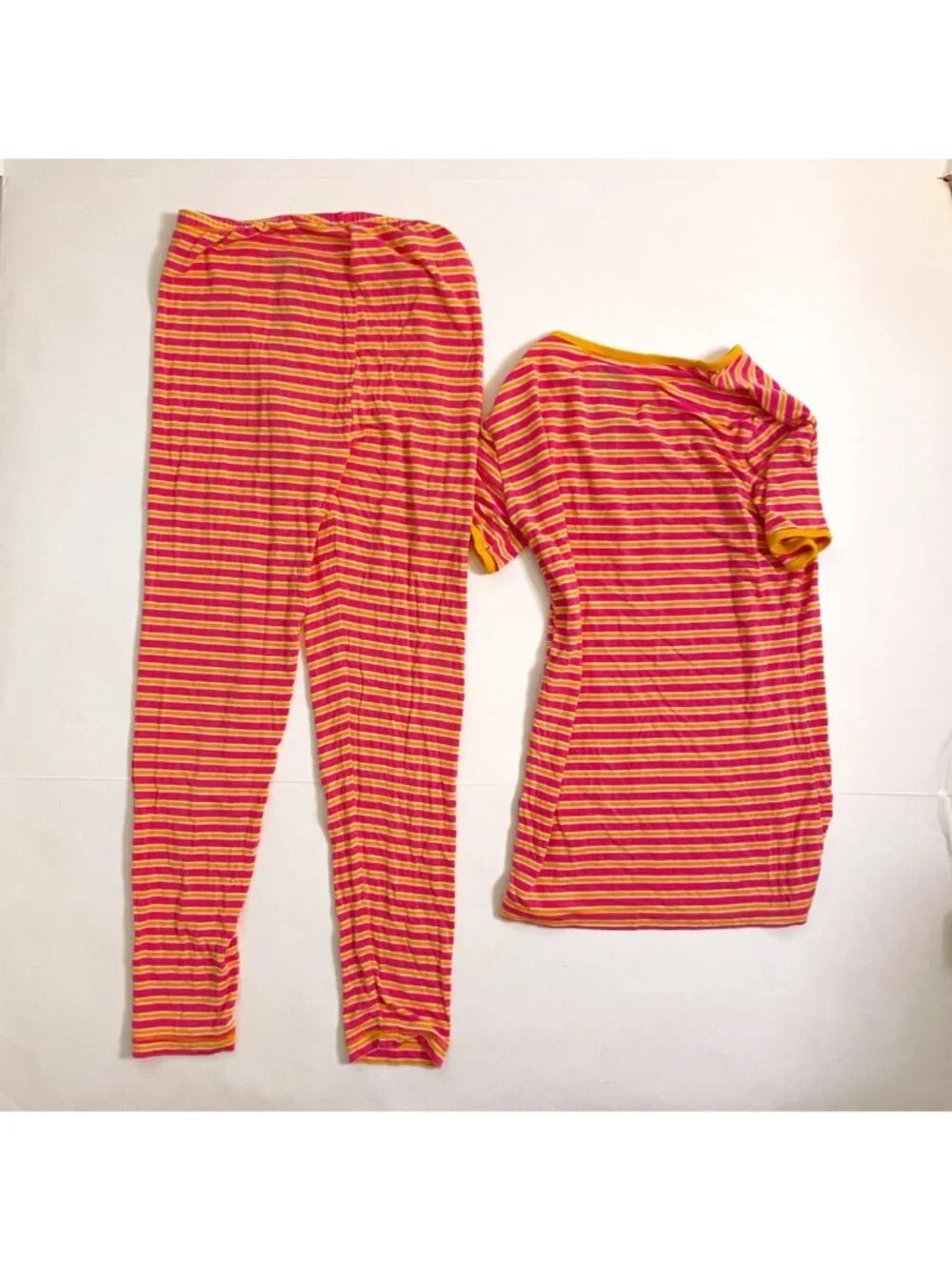Kickee Pants Pink/Orange Striped Bamboo Viscose Pajamas, Size 12